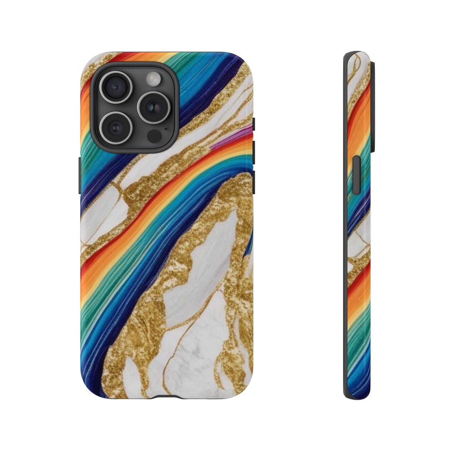 Colorful Marble Phone Case with Rainbow Design, Tough Phone Cover, Customizable Gift, Trendy Cell Accessories, Unique Style