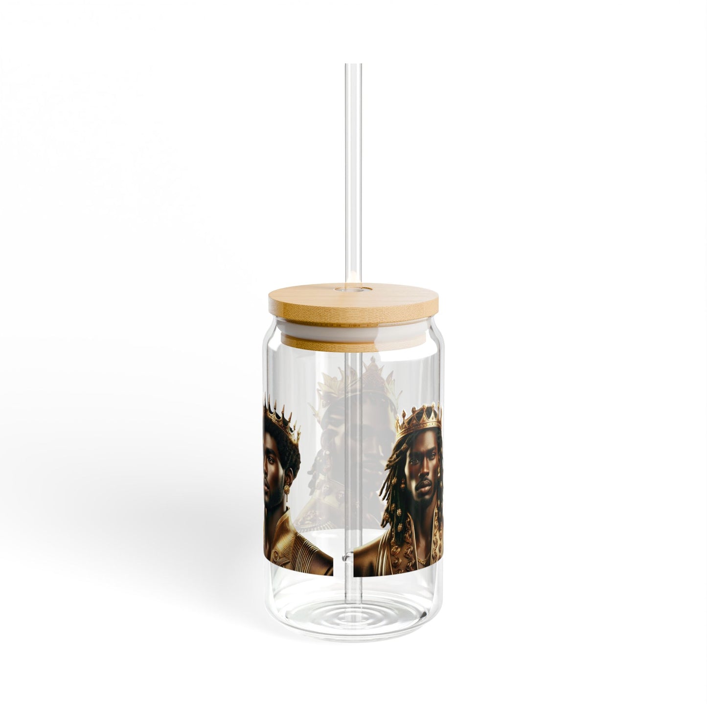Sipper Glass, 16oz with Royal King Design, Unique Mug for Celebratory Events, Gift for Tea Lovers, Personality Drinkware, Stylish Hydration