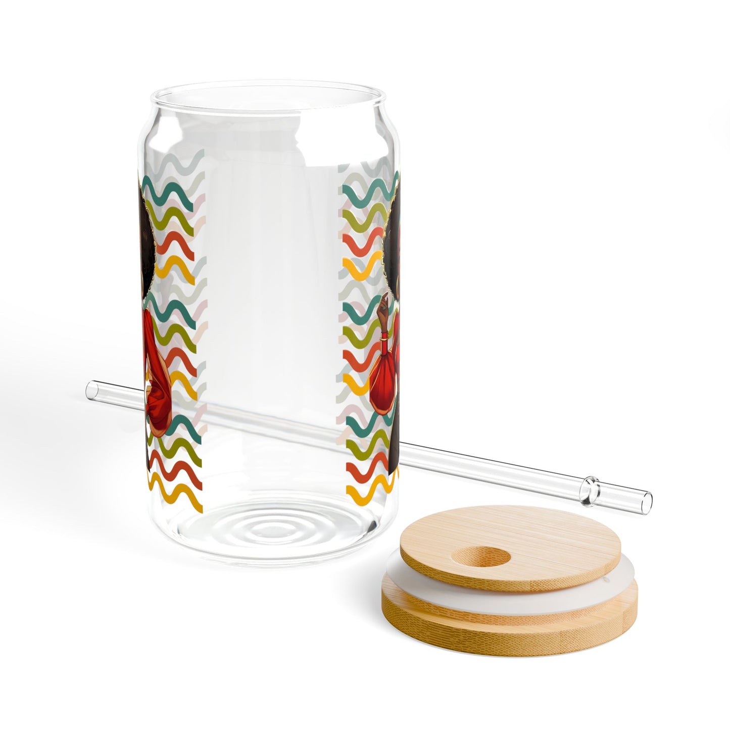 Afro Girl Retro Sipper Glass – 16oz Bamboo Lid & Straw