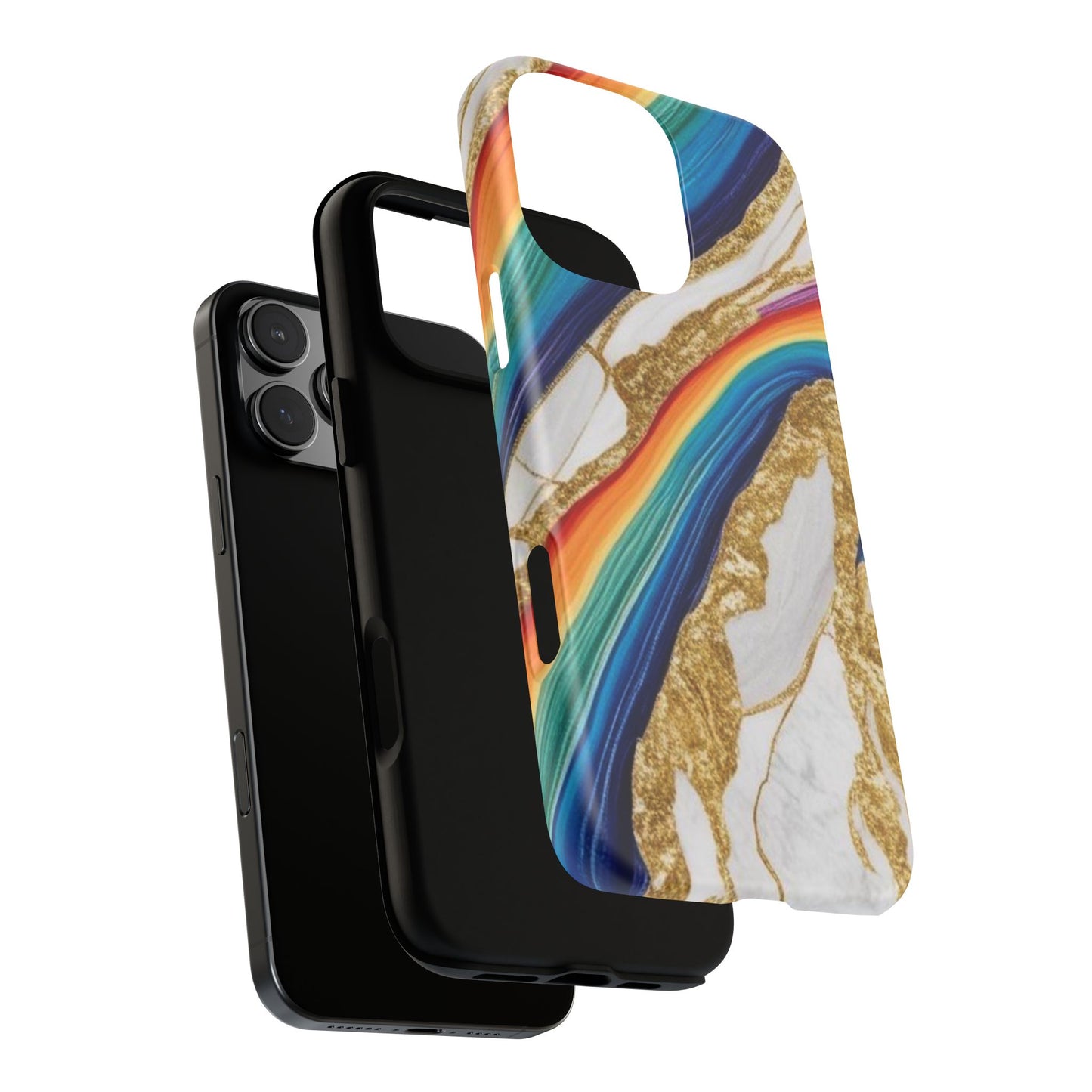 Colorful Marble Phone Case with Rainbow Design, Tough Phone Cover, Customizable Gift, Trendy Cell Accessories, Unique Style
