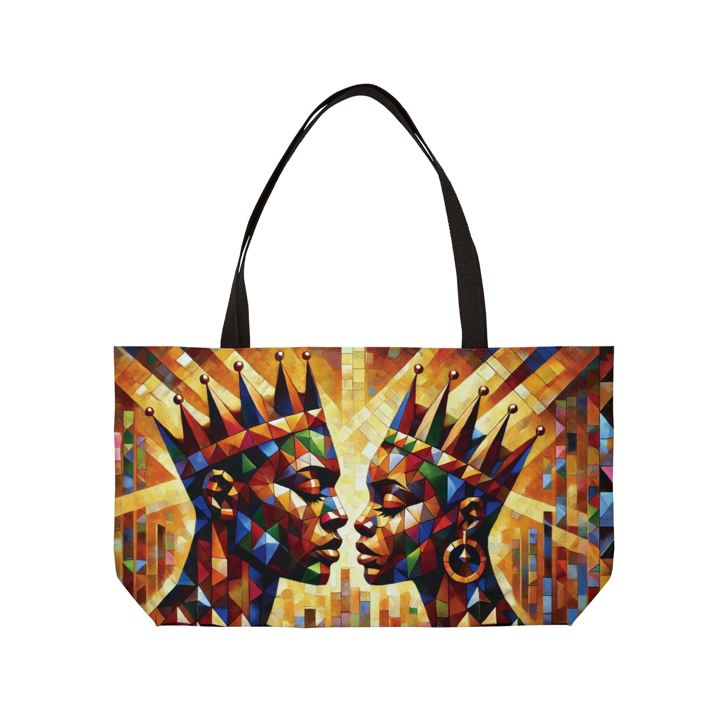 Regal Crowned Couple Weekender Tote Bag | Abstract Geometric Afrocentric Art