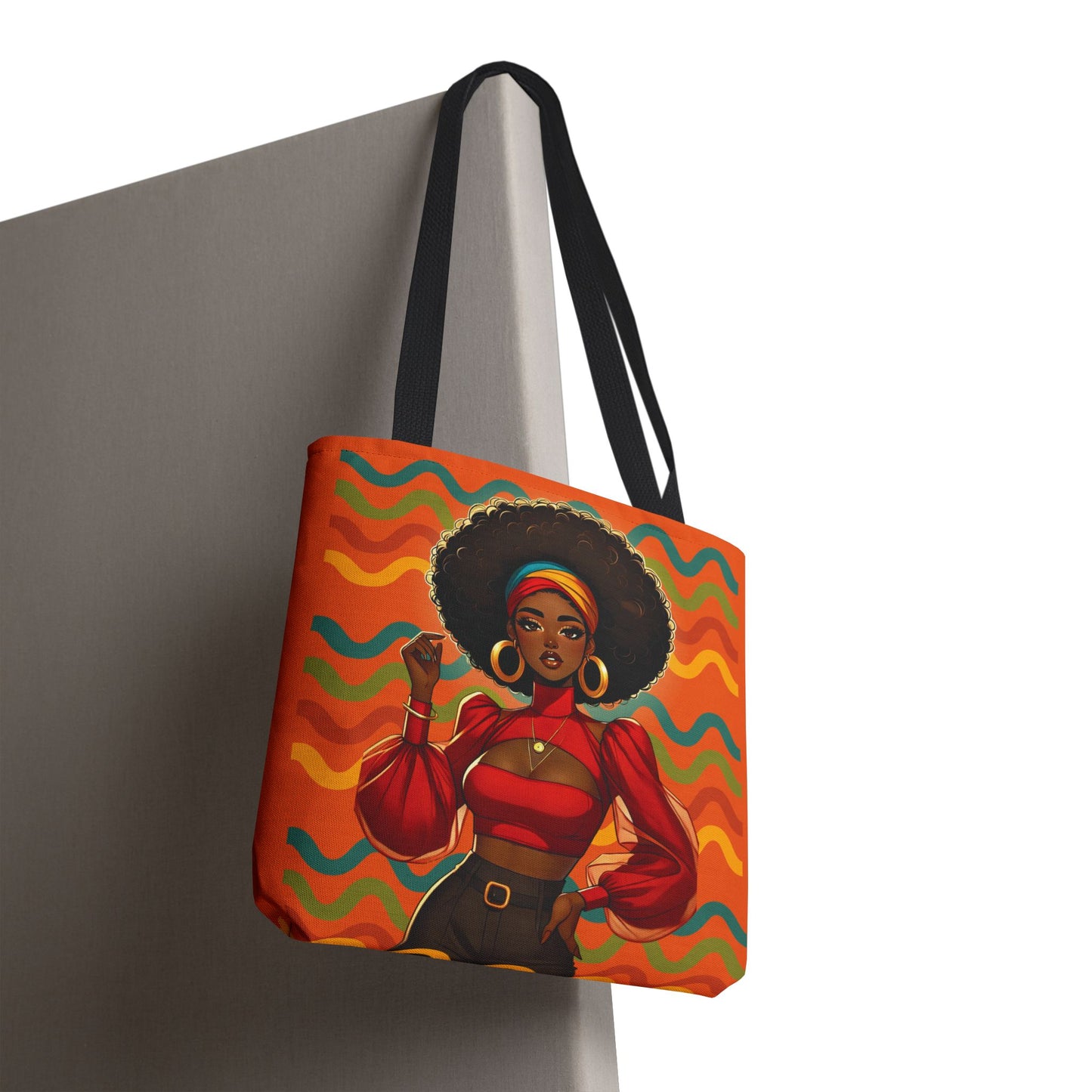 Afro Diva Fashion Tote Bag — Bold Retro Orange Art Print