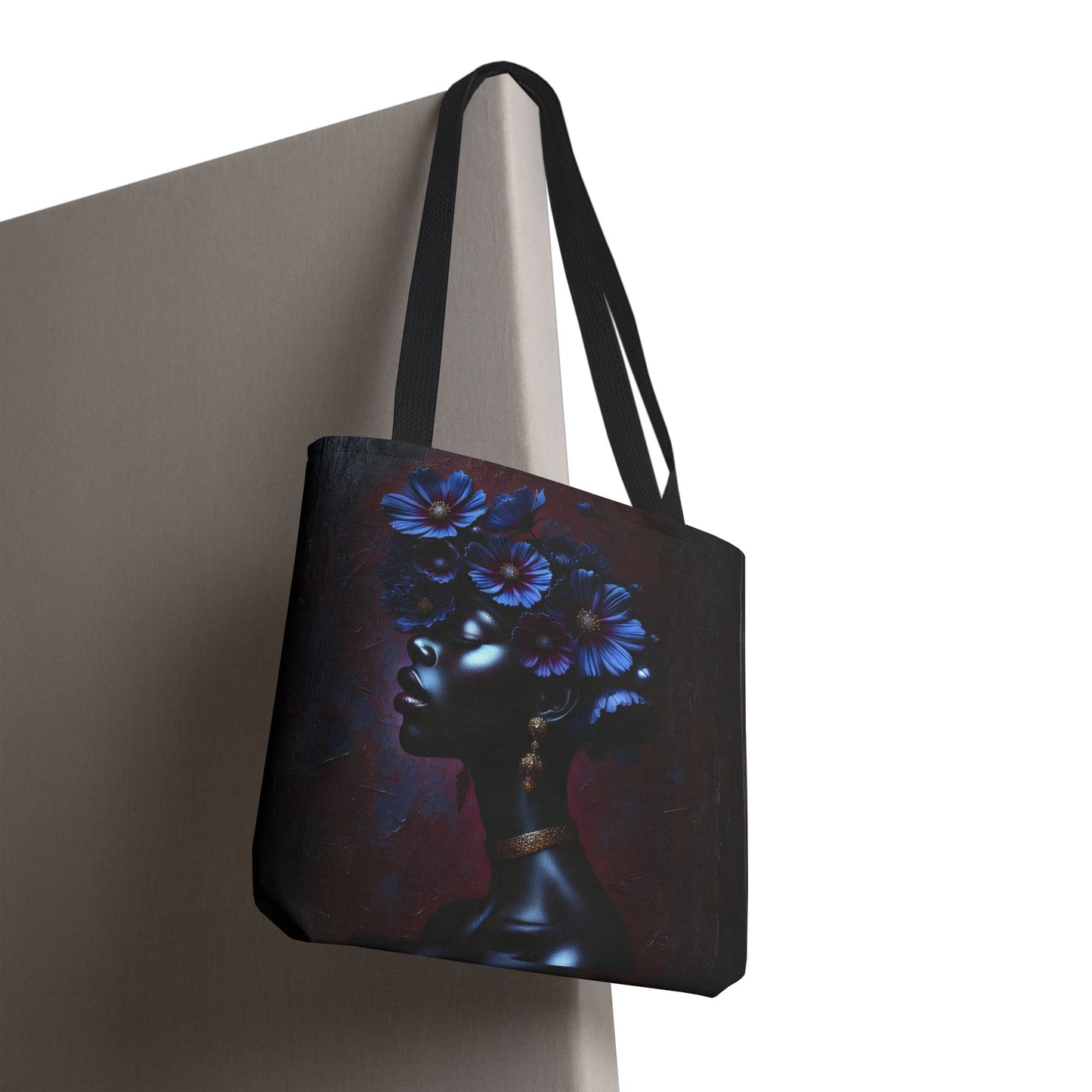 Black Woman Floral Afro Tote Bag | Floral Portrait AOP