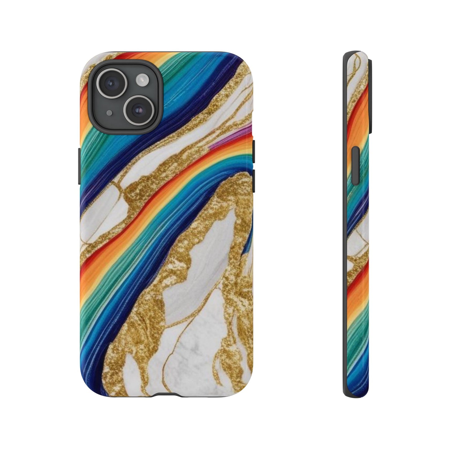 Colorful Marble Phone Case with Rainbow Design, Tough Phone Cover, Customizable Gift, Trendy Cell Accessories, Unique Style