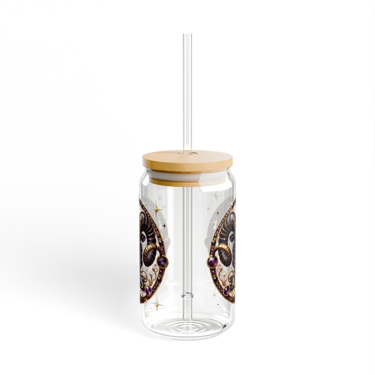 Zodiac Sipper Glass, 16oz - Aries Design, Personalized Drinkware, Astrology Gift, Unique Birthday Present, Party Favor