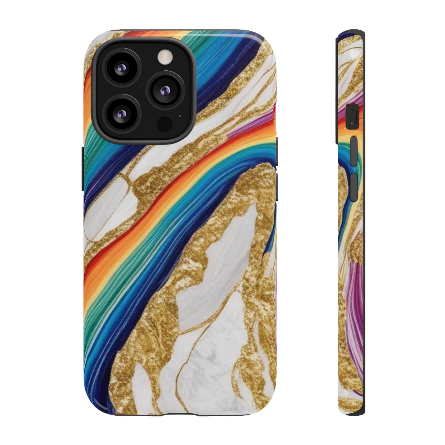 Colorful Marble Phone Case with Rainbow Design, Tough Phone Cover, Customizable Gift, Trendy Cell Accessories, Unique Style