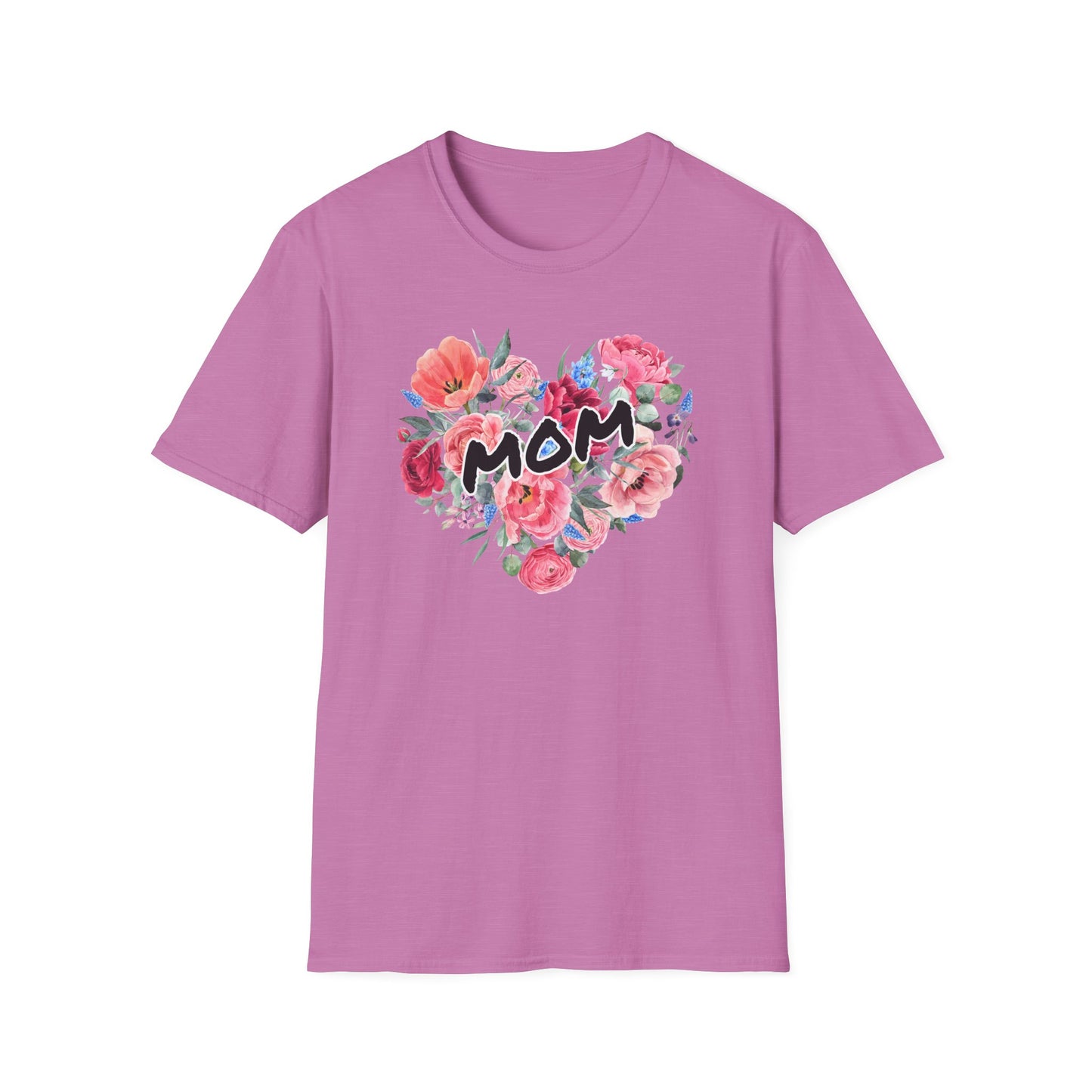 Mom Floral Heart T-Shirt, Perfect Gift for Mother's Day, Family Reunion, Spring Outing, Casual Wear, Floral Design