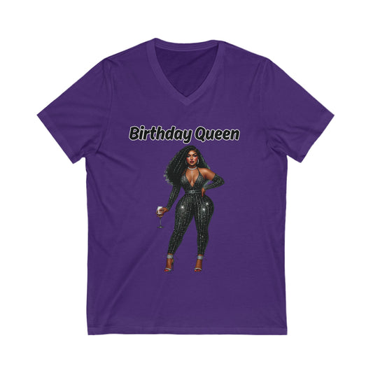 Birthday Queen V-Neck Tee, Fun Party Shirt, Birthday Celebration Gift, Unisex Graphic Tee, Stylish Casual Wear, Queen Vibes