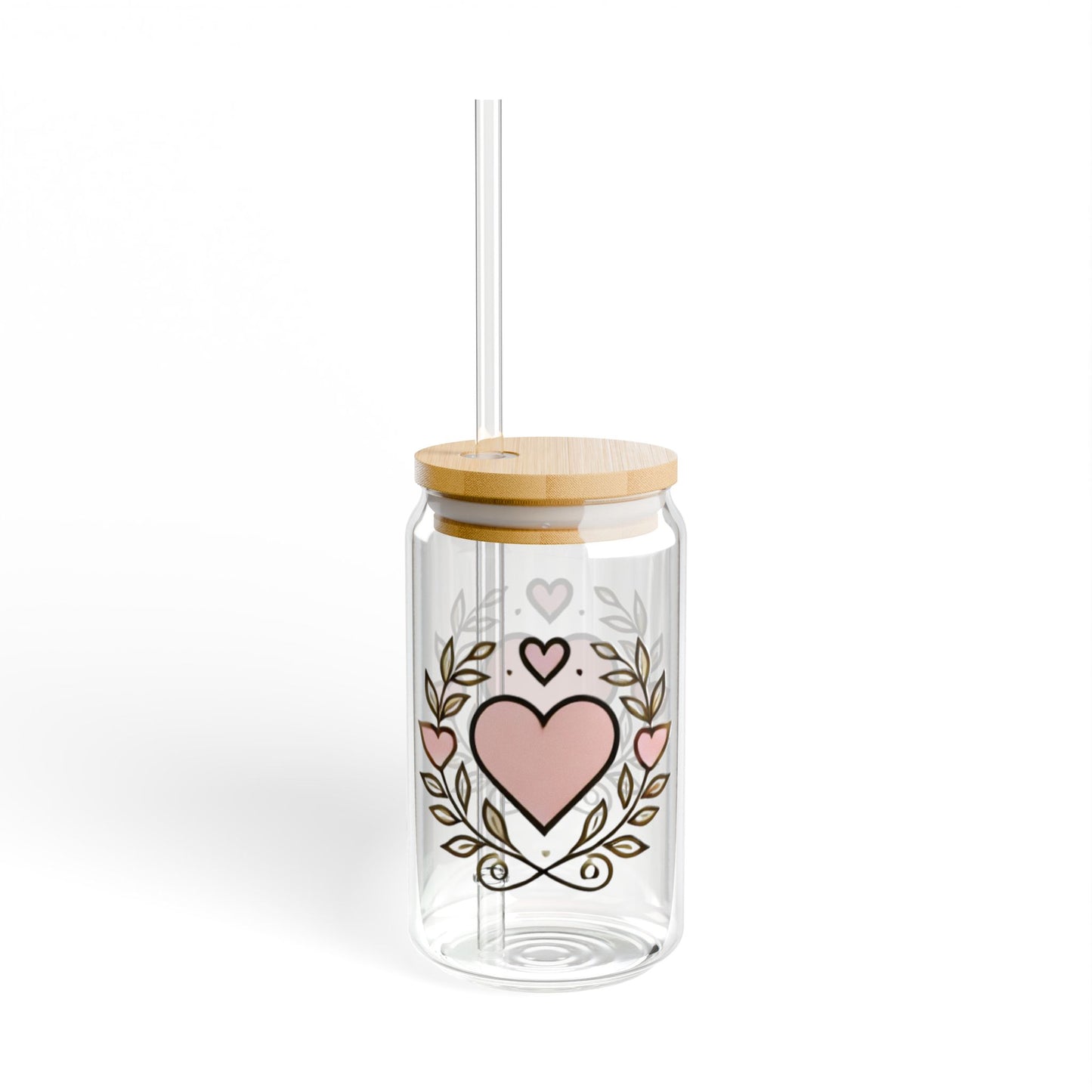 Heartfelt Sipper Glass, 16oz, Floral Drinkware for Celebrations, Gift for Friends, Sustainable Glass Jar, Perfect for Weddings, [...]