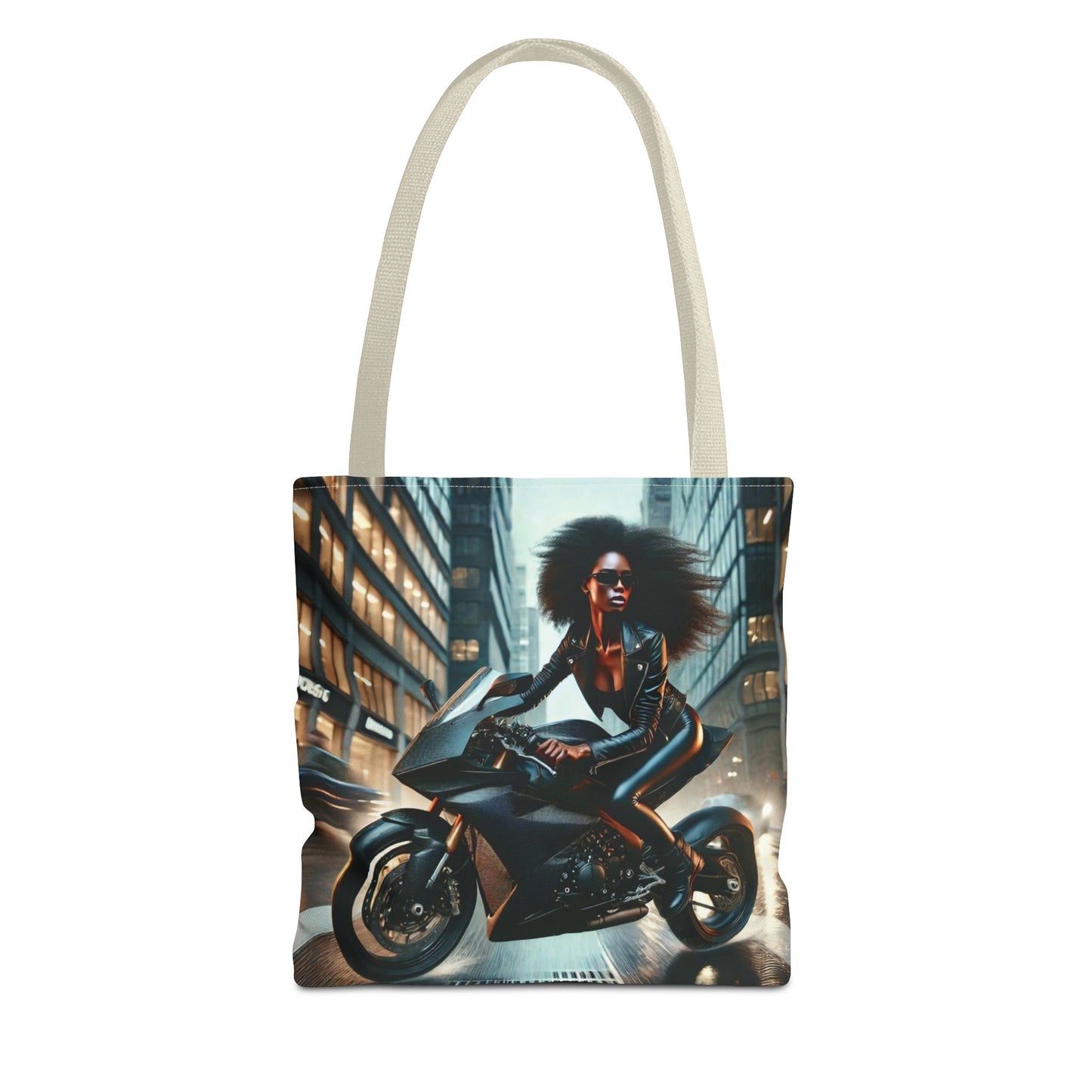 Afro Biker Tote Bag  Urban Motorcycle Rider Print