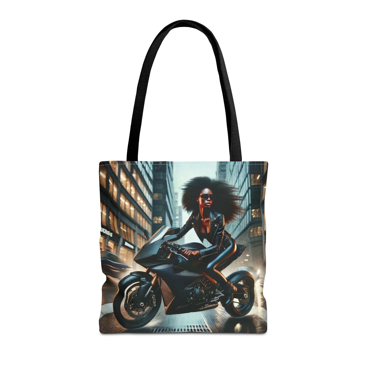 Afro Biker Tote Bag  Urban Motorcycle Rider Print