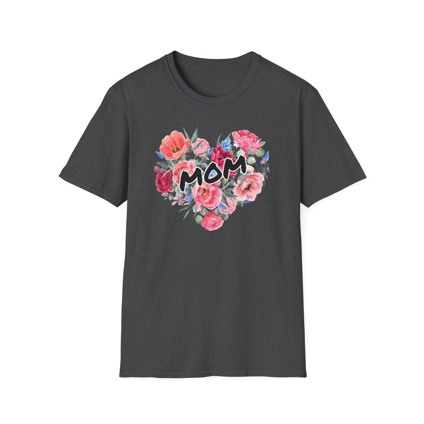 Mom Floral Heart T-Shirt, Perfect Gift for Mother's Day, Family Reunion, Spring Outing, Casual Wear, Floral Design