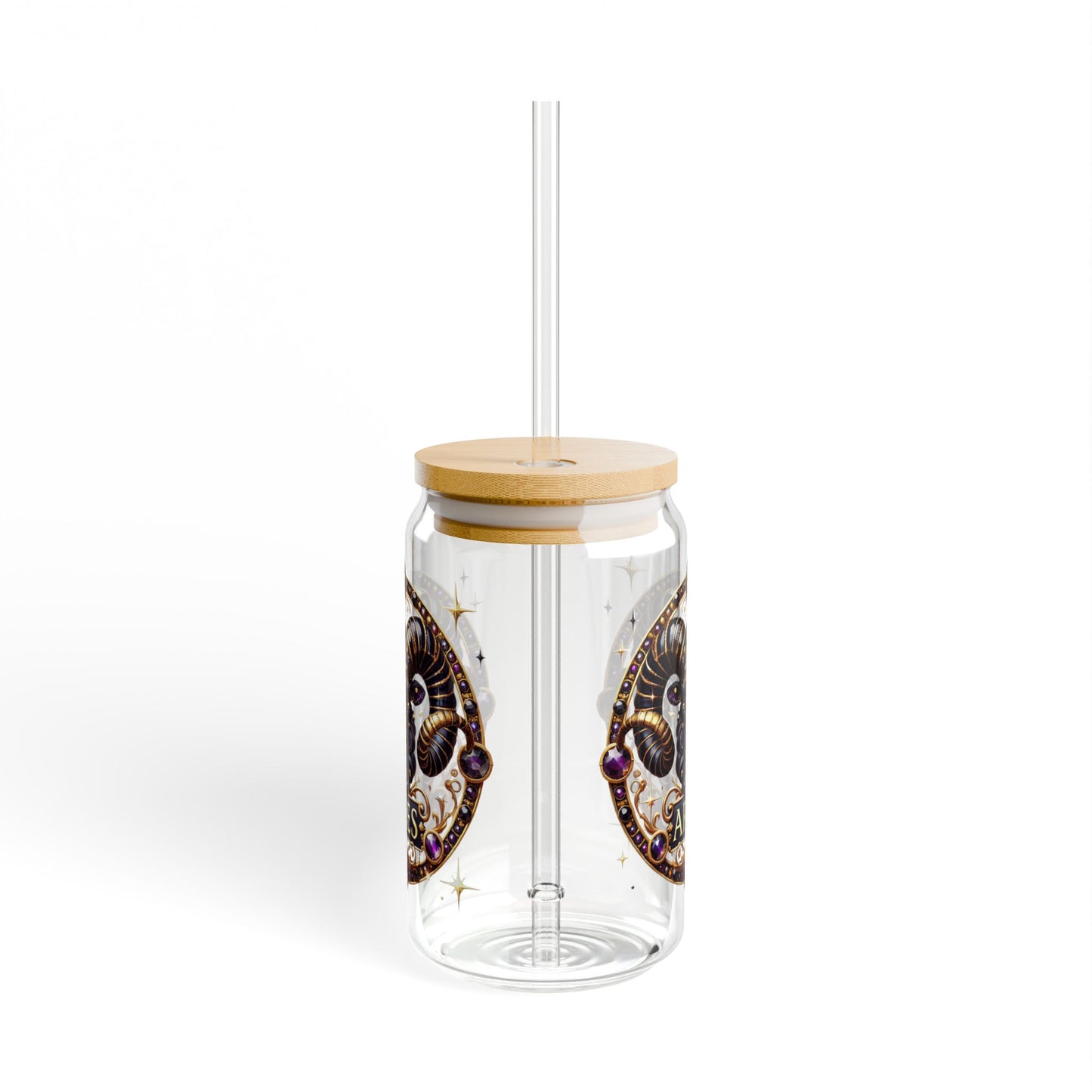 Zodiac Sipper Glass, 16oz - Aries Design, Personalized Drinkware, Astrology Gift, Unique Birthday Present, Party Favor