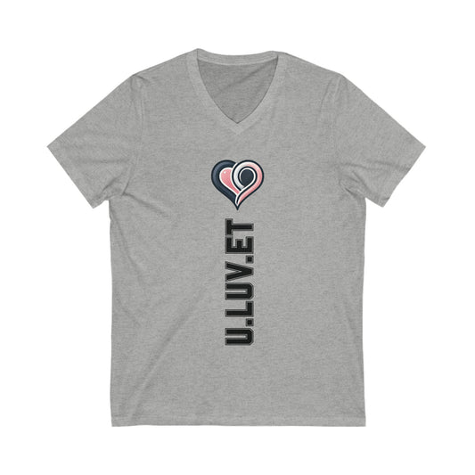 Heartfelt Love V-Neck Tee | Unisex Jersey Short Sleeve Shirt | Perfect for Valentine's, Anniversaries, Casual Wear, Gifts