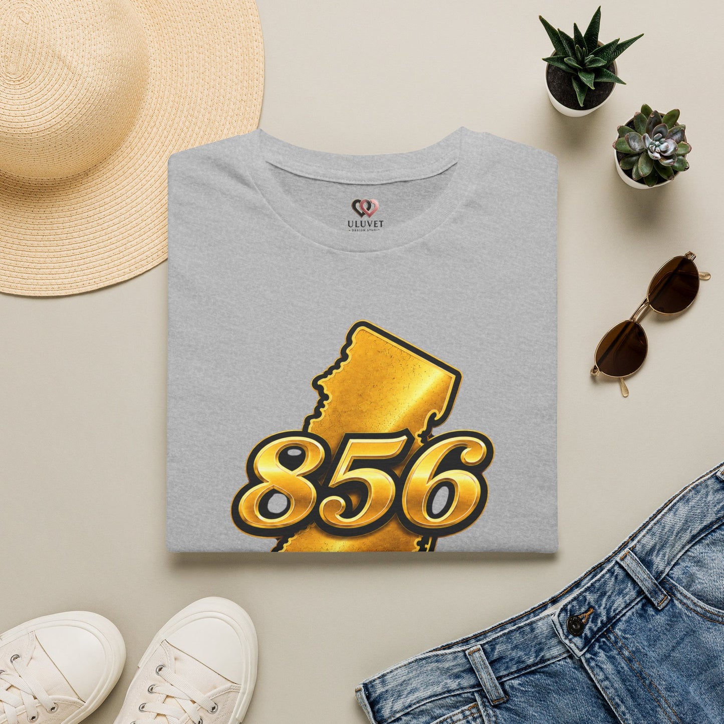 856 Jersey Shore T-Shirt — Gold New Jersey Area Code Tee