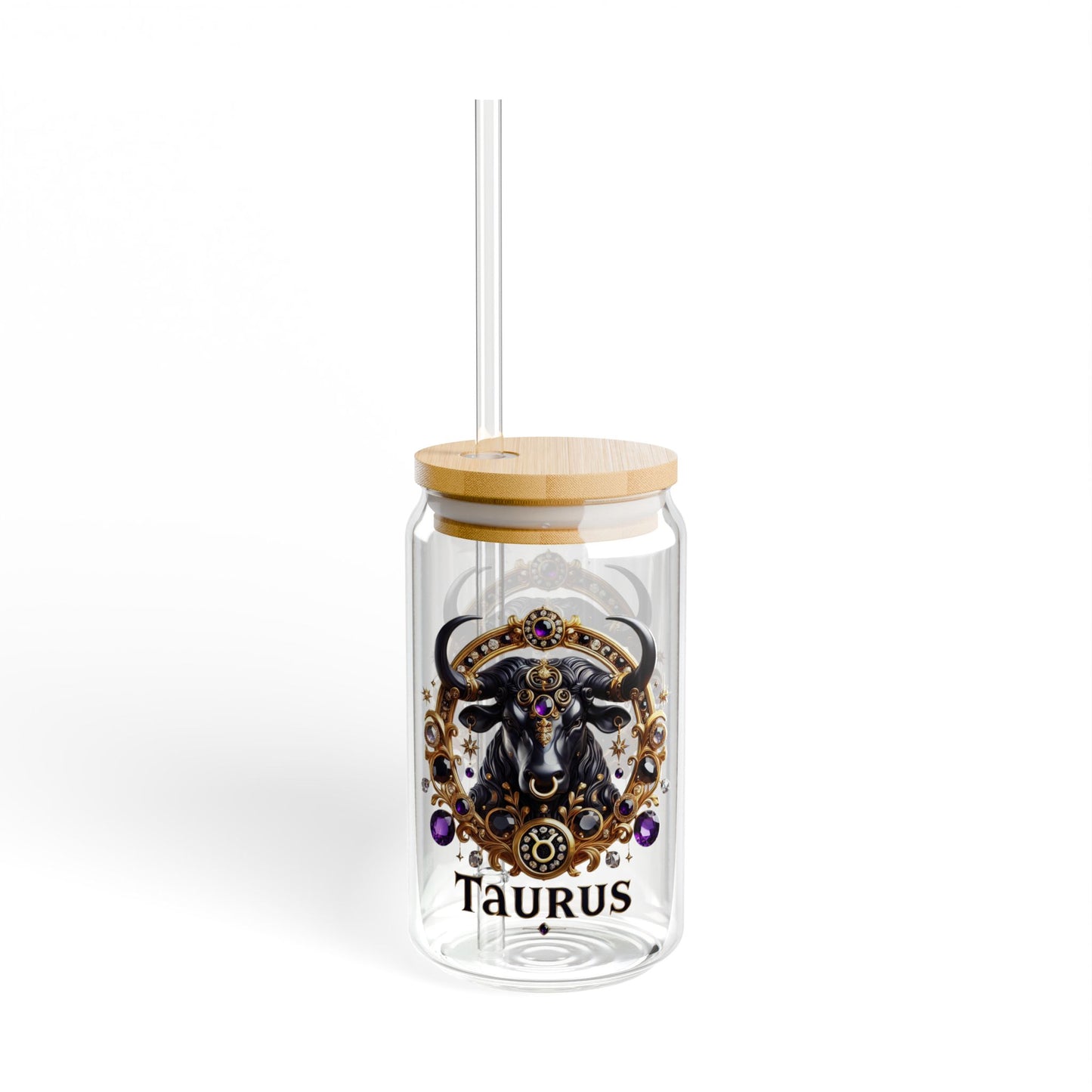 Taurus Sipper Glass, Zodiac Water Bottle, Astrology Gift, 16oz Glass Cup, Horoscope Drinkware, Unique Taurus Present
